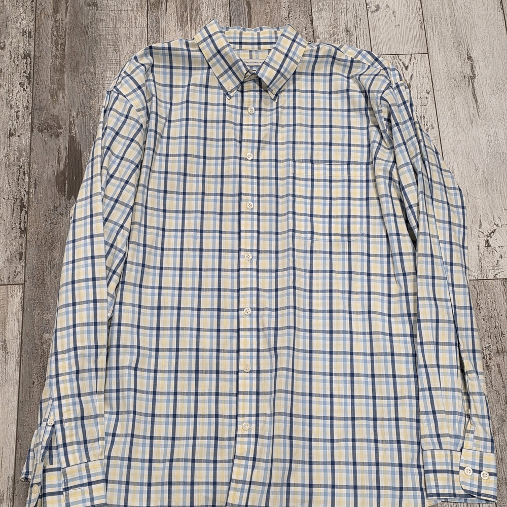 XL Men's Jos. A. Bank Button-down Cotton Shirt Yellow & Blue Plaid Extra Large
